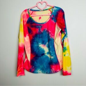 VOGO Athletica Tie-Dye Long Sleeve Top - Pink, Blue, Yellow Size Medium